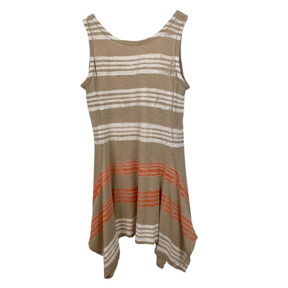 Barbara Lesser Tan Orange Stripe Handkerchief Hem Tank Dress Cotton Women Large - Picture 4 of 8